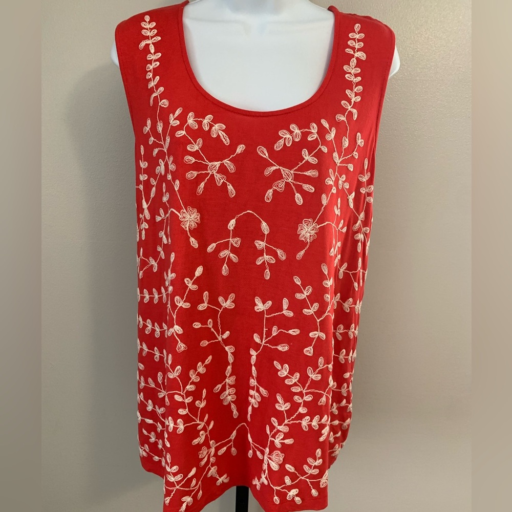 Spade & Heart Floral Embroidered Red Tank Top